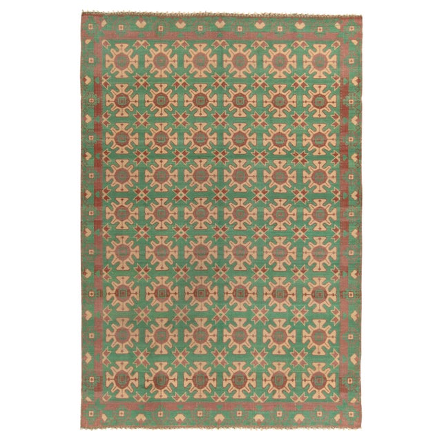 Handwoven Vintage Balkan Kilim Rug in Beige, Brown, Aqua Green Geometric Pattern For Sale In New York - Image 6 of 6