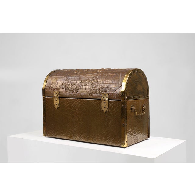 Large Chest with Sculpted Copper Relief, Belgium, 1930s For Sale - Image 12 of 13
