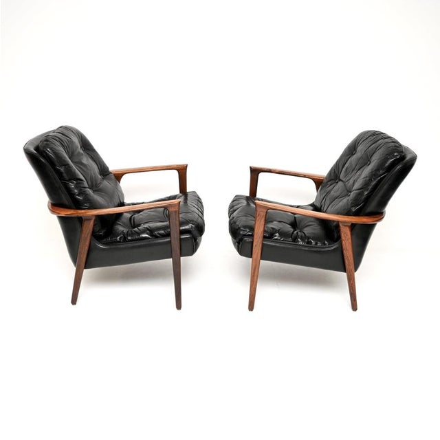 Mid-Century Modern Vintage Swedish Armchairs in Leather by Inge Andersson from Brødere Andersen, 1960, Set of 2 For Sale - Image 3 of 11