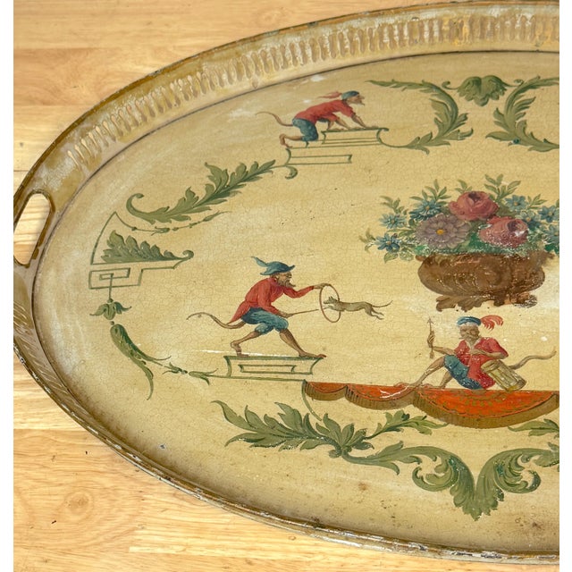 Beige Regency Painted Tole Tray with Chinoiserie Decoration, English or French For Sale - Image 8 of 18