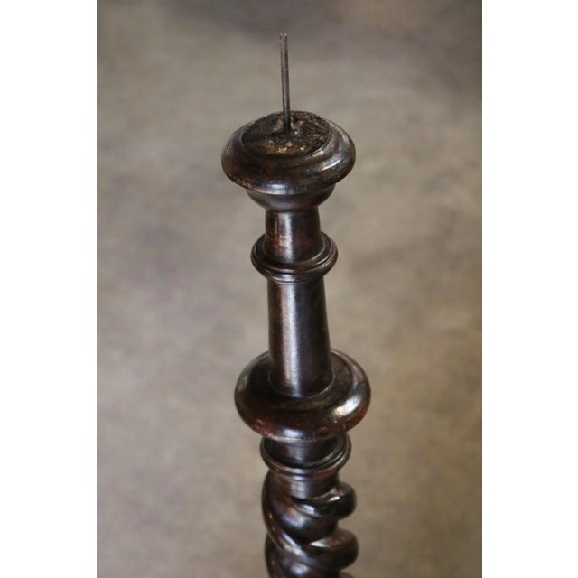 Rustic Antique Tall Wooden Candlestick For Sale - Image 3 of 6