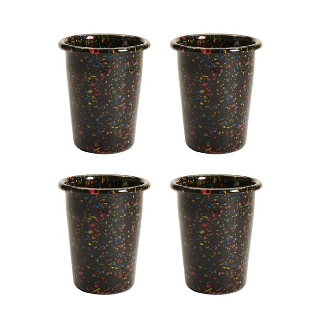 Crow Canyon Home Enamelware, Rainbow Falls 8 oz. Small Tumblers in Black - Set of 4 For Sale In San Francisco - Image 6 of 6