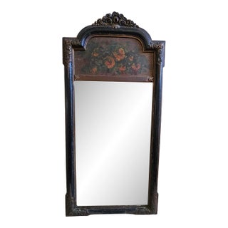 19th Century Louis Philippe Partial Gilt, Ebonized and Painted Trumeau Mirror For Sale