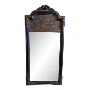 19th Century Louis Philippe Partial Gilt, Ebonized and Painted Trumeau Mirror