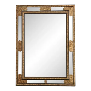 A Rare Large French Ebonized Wood and Brass Repousse Mirror, 19th C.