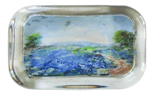 Vintage Glass Reverse Painted Bluebonnet Landscape Paper Weight