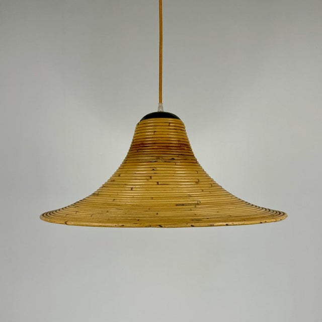 Vivai del Sud Mid-Century Vivai Del Sud Style Pencil Reed Trumpet Pendant Lamp / 60s Italy from Vivai Del Sud, 1970s For Sale - Image 4 of 7