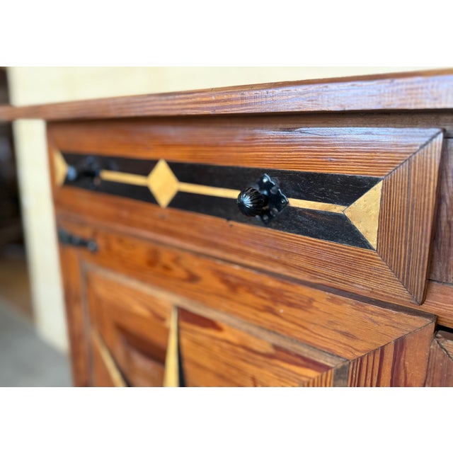 19th Pair of Marquetry Pine Bookcase with Two Doors and Drawers