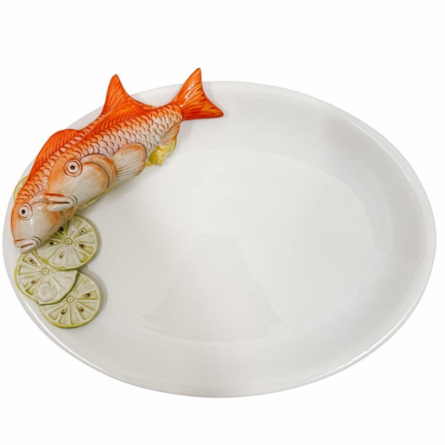 Italian Majolica Ceramic Fish Serving Platter by Le Ceramiche Bassano Del Grappa For Sale