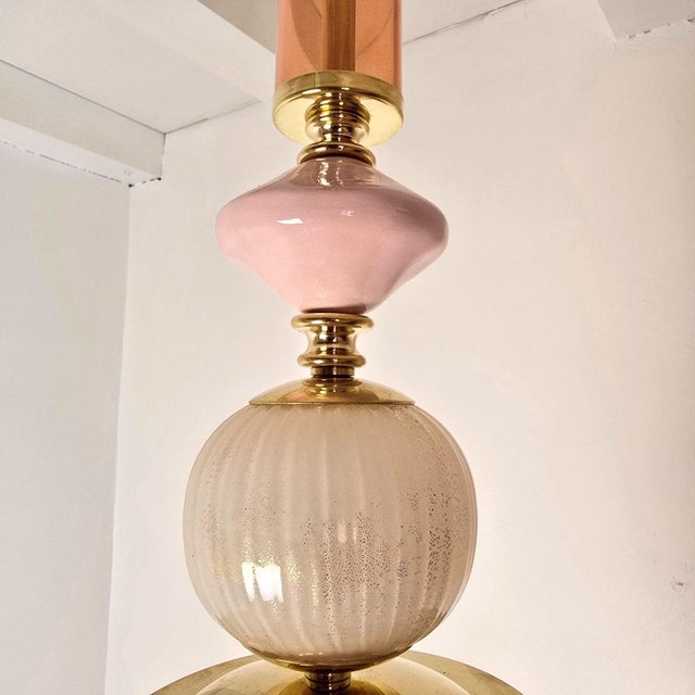 1990s Pink and Amber Murano Glass Pendant Lights - Pair For Sale - Image 13 of 13