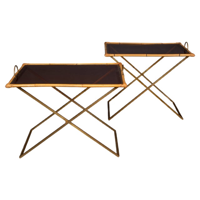 20th Century Bamboo &amp; Brass Butler Tables, 1970s, Set of 2 For Sale