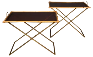 20th Century Bamboo &amp; Brass Butler Tables, 1970s, Set of 2