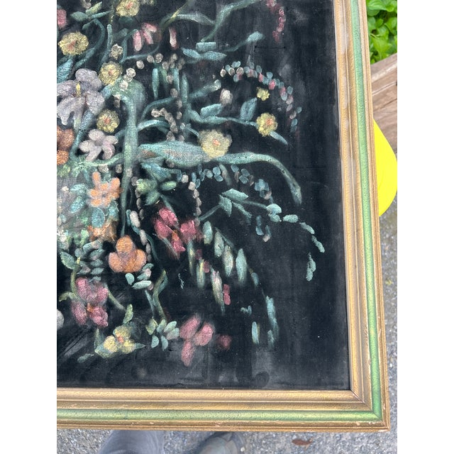 Large Mid-Century Original Floral Painting on Velveteen – Framed 29" X 25" For Sale - Image 6 of 12