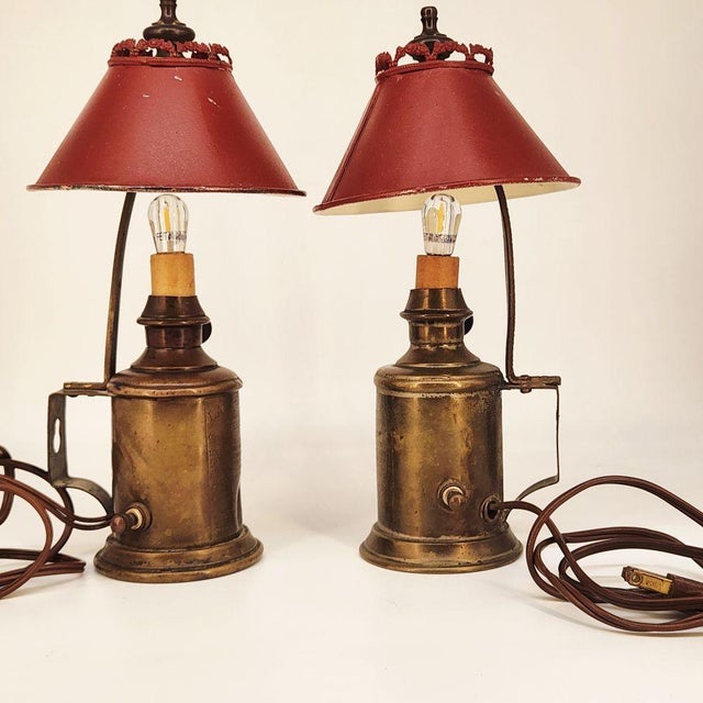 Pair of Lampe Pigeon Electrified Antique "Lampe Pigeon" French Oil Lamps For Sale In Boston - Image 6 of 12