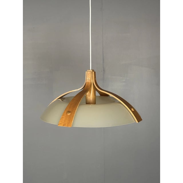 1960s Mid-Century Space Age Layered Walnut Model 328 Pendants from Temde, 1960s, Set of 2 For Sale - Image 5 of 18