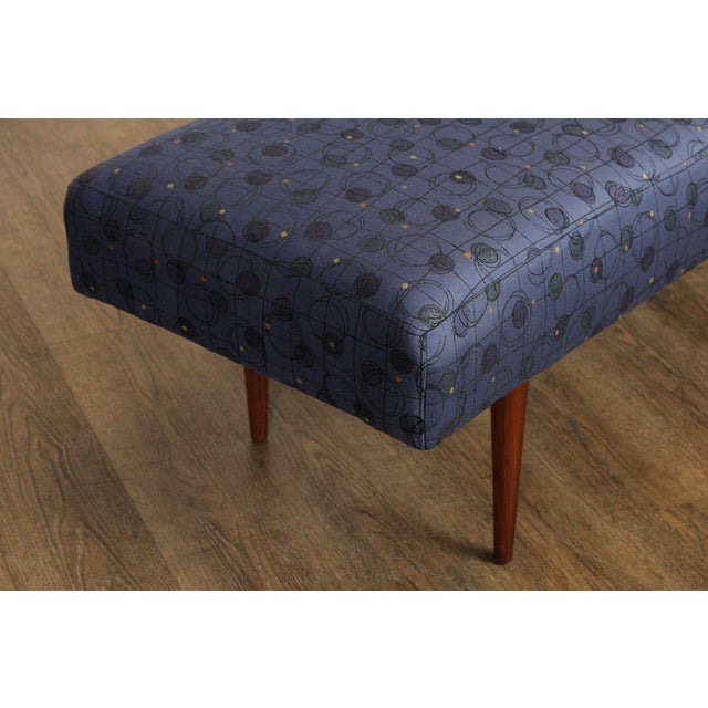 Textile Mid Century Modern Upholstered Walnut Bench For Sale - Image 7 of 12
