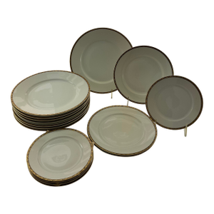 1960’s Vintage/New Rosenthal Black & Gold Scroll Rim Dinnerware Set- 17 Pieces