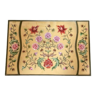 Vintage Hollywood Regency Style Floral Chinoiserie Glass-Top Serving Tray For Sale
