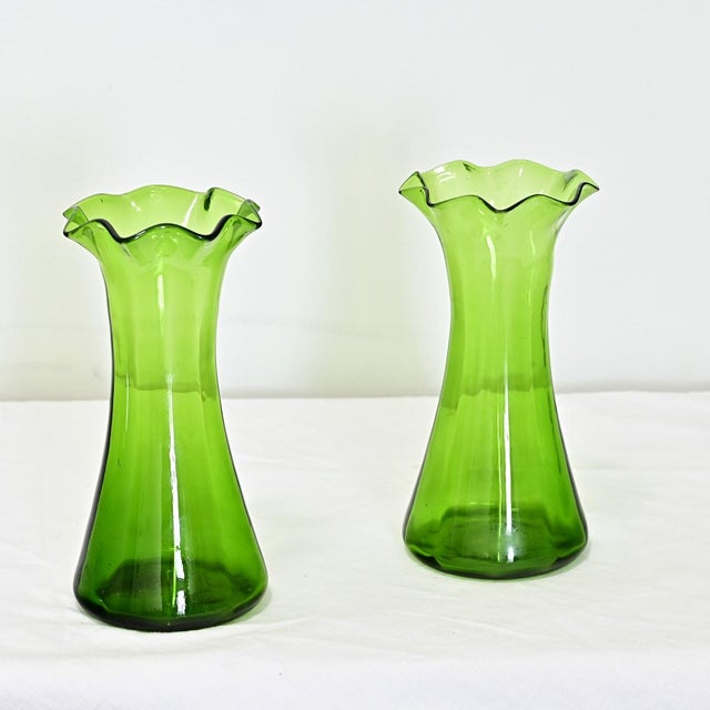 Glass English 19th Century Pair of Large Green Bulb Vases For Sale - Image 7 of 8