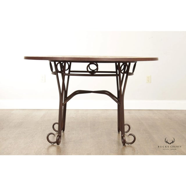 High Quality Vintage Round Mosaic Stone Tile Top Dining Table On Iron Scroll Base
