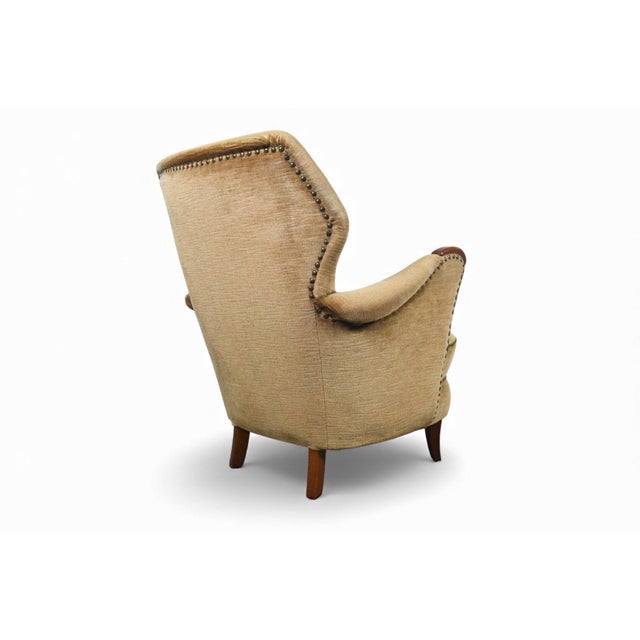Mid 20th Century 1940s Danish Modern Club Chair in Olive Gold Velvet For Sale - Image 5 of 8