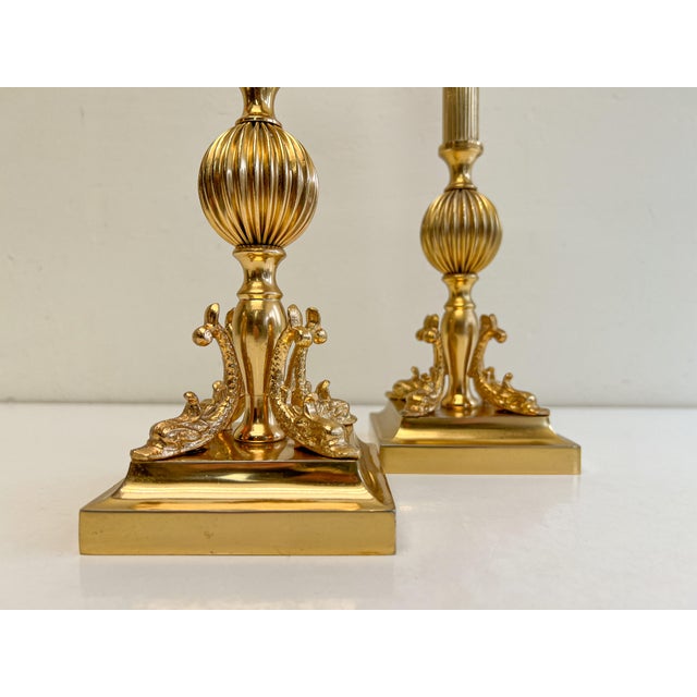 Metal Golden Brass Dolphin Koi Fish Table Lamps, 1960s, Set of 2 For Sale - Image 7 of 17