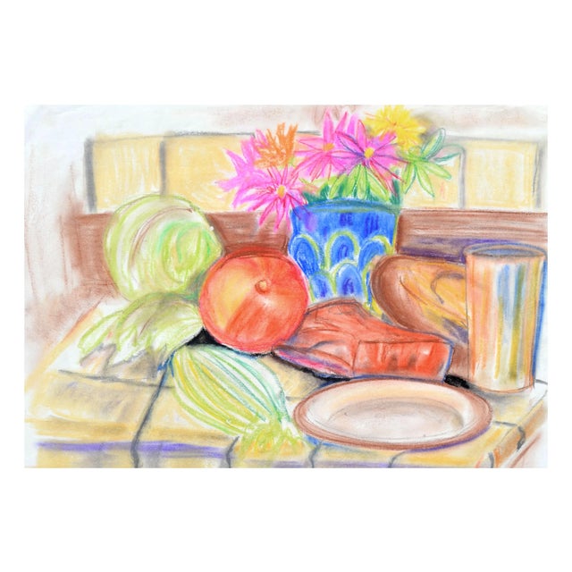 Vibrant kitchen still life by Aptos, California artist Virginia J. Hughins (American, 1923-2004), circa 1970. Signed...