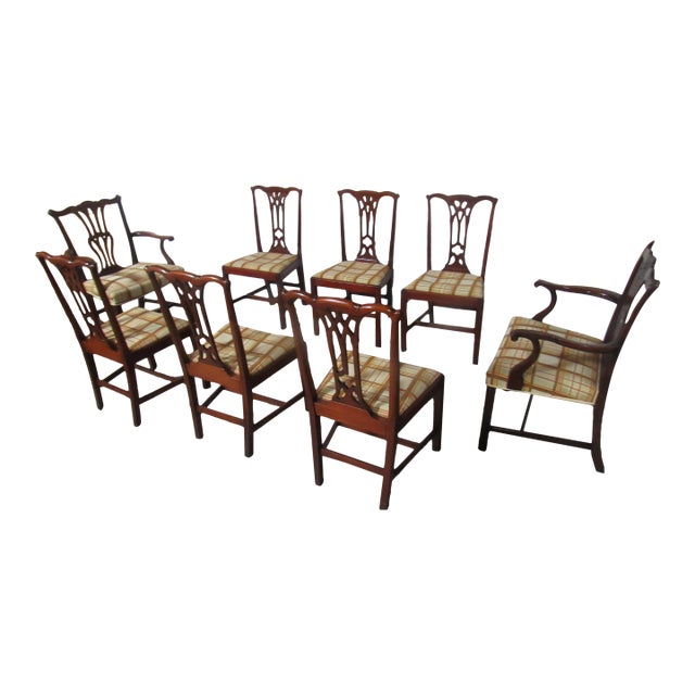 1940s Set Eight Mahogany Dining Room Chippendale Chairs For Sale