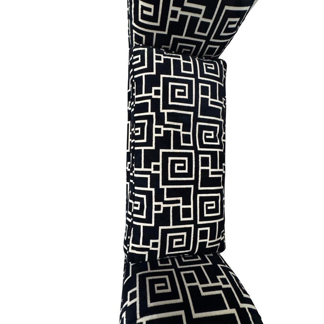 Black 1940s Louis XVI Style Curved Arm Benches in a Geometric Black and White Fabric For Sale - Image 8 of 10