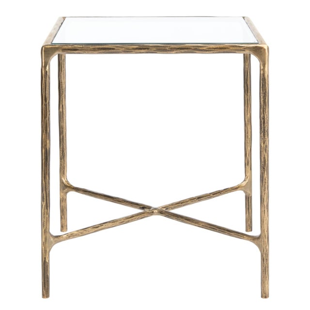 Metal Jessa Metal Square End Table in Brass with Glass Top For Sale - Image 7 of 7
