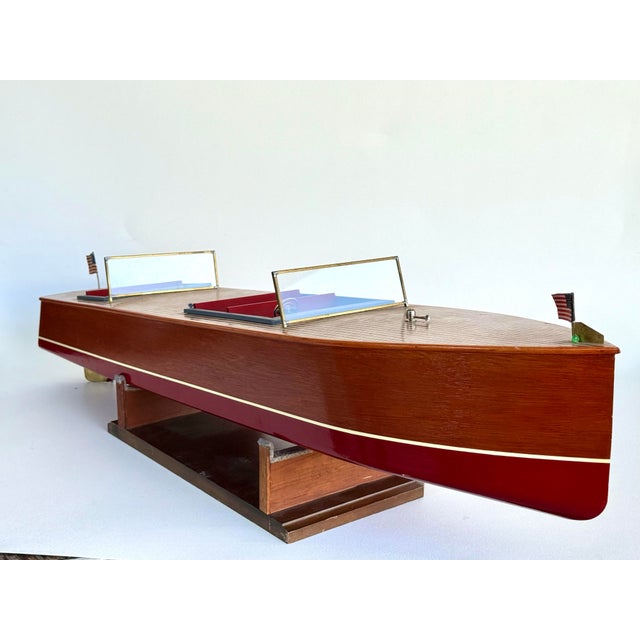 For your consideration: Rare and one of a kind oversized model wood boat, Extraordinary craftmanship Scaled to perfection....