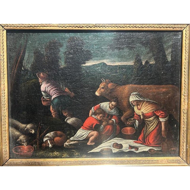 Textile Circle of Bassano School, Figurative Composition, Oil Painting on Canvas, Set of 2 For Sale - Image 7 of 11