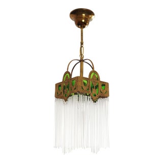 Vintage Art Deco Green Glass Rod Pendant Light For Sale