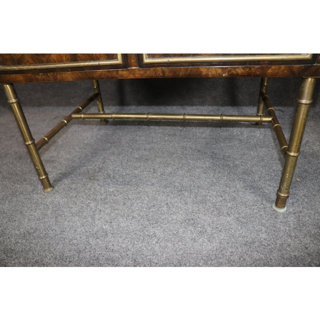 Pair of Regency Style Burl Wood & Brass Nightstands by Mastercraft For Sale - Image 9 of 13