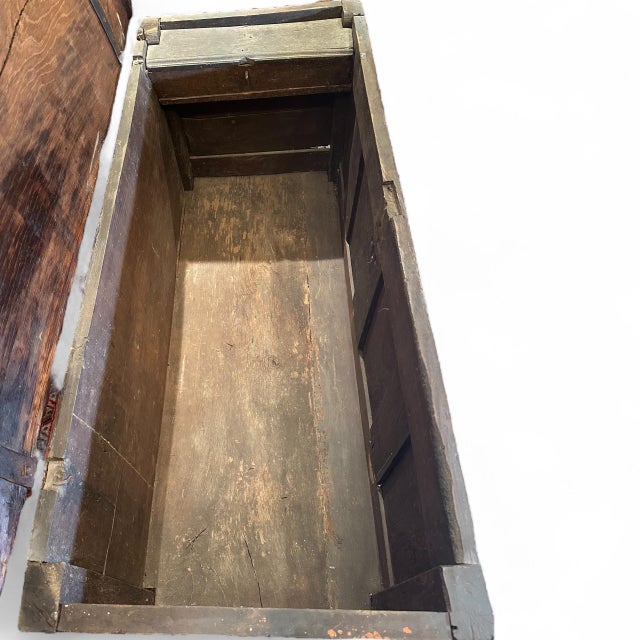 English Renaissance 17th Century Solid Oak Chest Trunk For Sale - Image 4 of 17