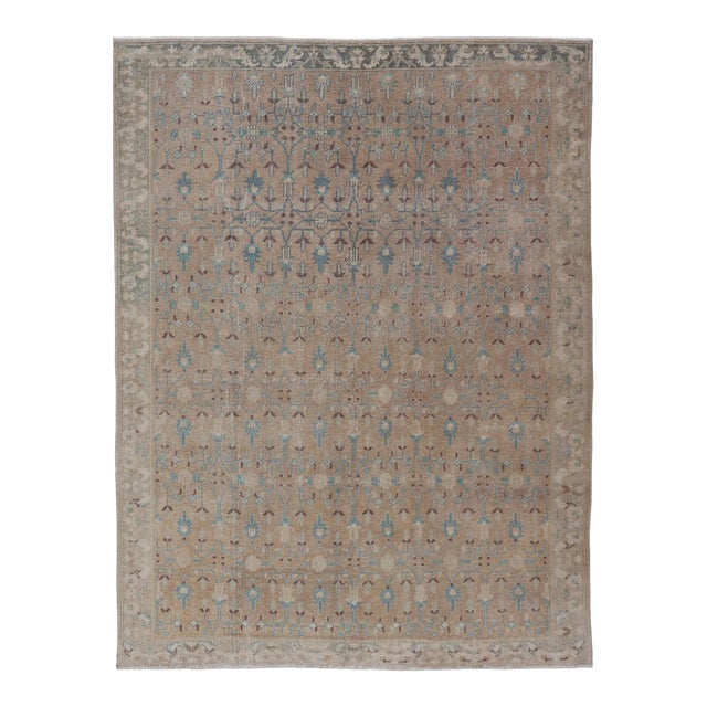 Vintage Turkish Oushak With All-Over Design in Muted Tones & Neutral Colors For Sale