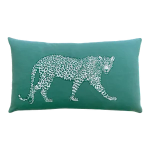 Green Leopard 12" X 22" Lumbar Pillow, Mauve Velvet Back