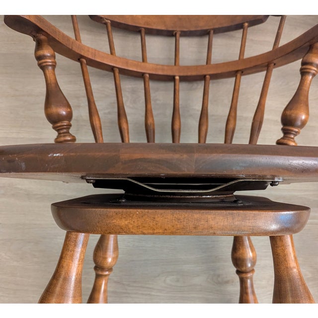 Brown Vintage Ethan Allen Rock Maple Dining Chair Comb-Back Swivel - A Pair For Sale - Image 8 of 11
