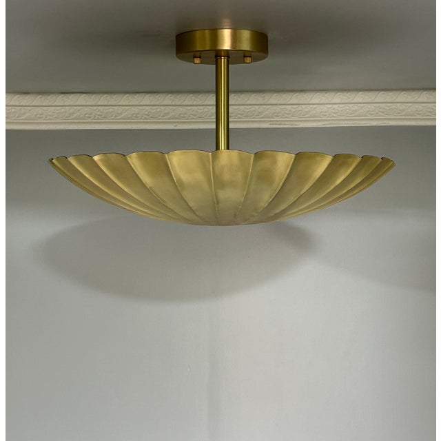Scalloped Modern Handmade Brass Flush Mount Light Fixture For Sale - Image 6 of 12