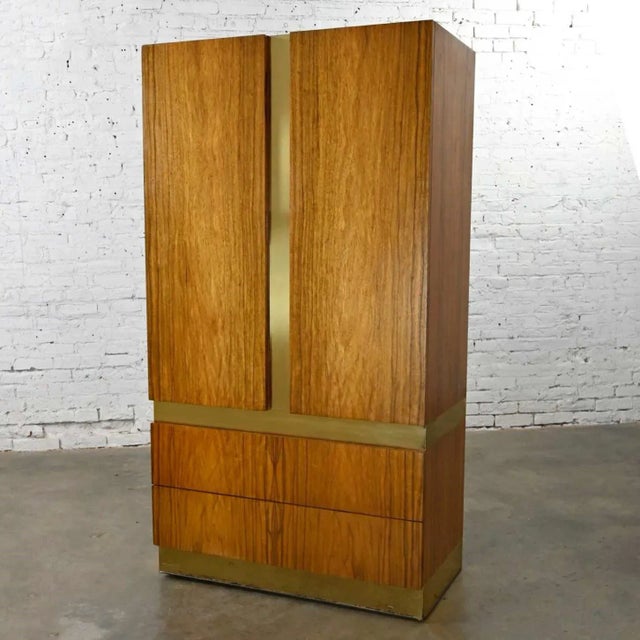 Thayer Coggin Vintage Modern Rosewood & Brass Plate Wardrobe or Chifforobe by Milo Baughman Thayer Coggin For Sale - Image 4 of 18