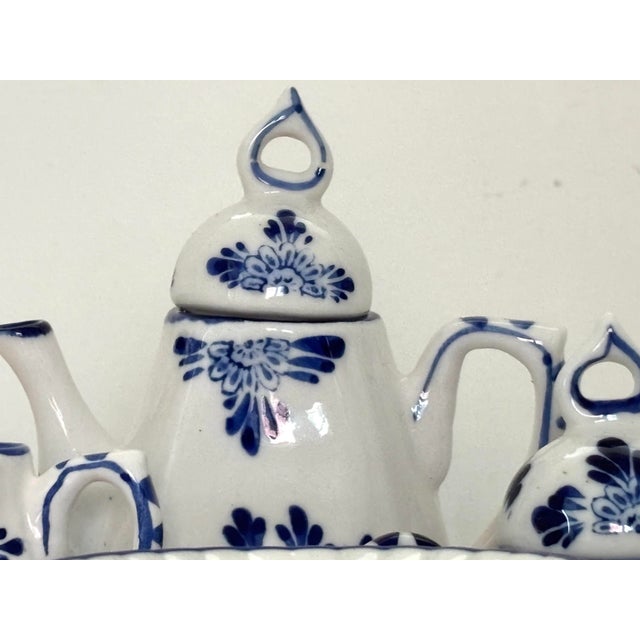 Vintage Miniature Blue and White Porcelain Tea Set - 21 Pieces For Sale - Image 9 of 11