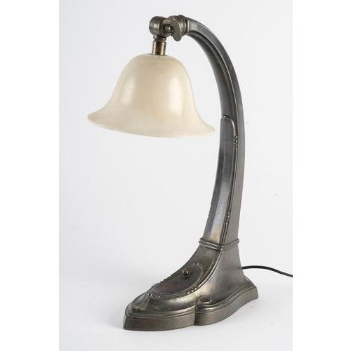 Art Nouveau Alabaster and Pewter Table Lamp, 1910s For Sale - Image 6 of 8