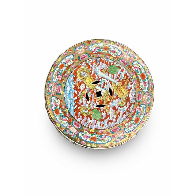 Mid 20th Century Vintage Chinese Famille Rose Porcelain Drum Garden Stool With Dragon, Court Scene & Floral Motifs For Sale - Image 5 of 7