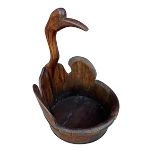 Vintage Chinese Wood Swan Bucket