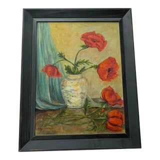 Oil on Board, Summer Poppies, Signed, French, c.1960 For Sale