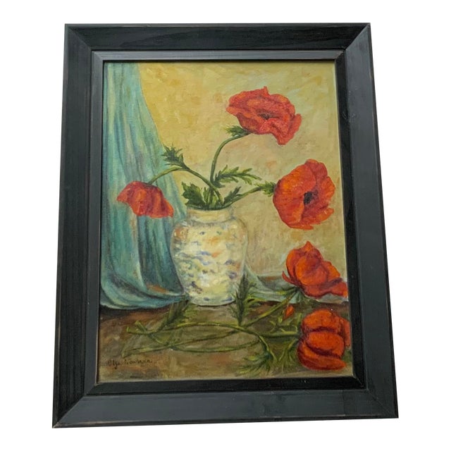 Oil on Board, Summer Poppies, Signed, French, c.1960 For Sale