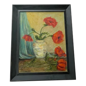 Oil on Board, Summer Poppies, Signed, French, c.1960