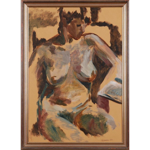 Original Swedish Oil on Panel – “Nude Study” by Mats Rehnman – Signed & Dated 1984 – Vintage & Framed – 84 × 61 cm (33.1"...