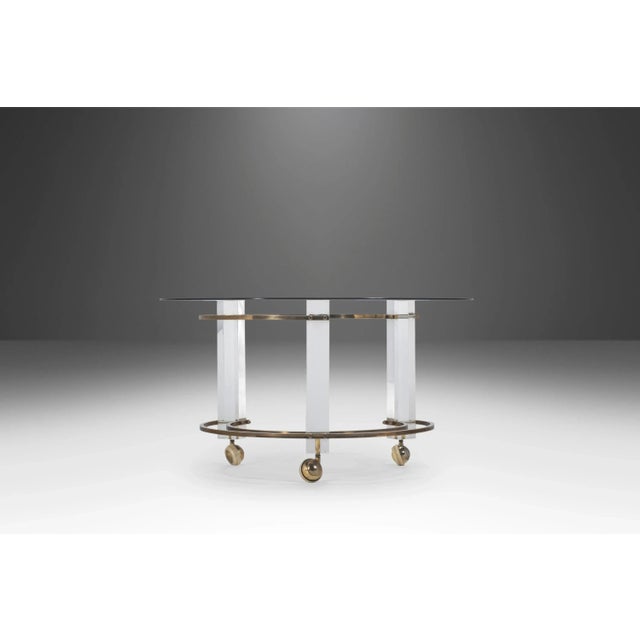 Brass Hollywood Regency Lucite & Brass Coffee Table on Casters by Charles Hollis Jones, USA, circa 1970's For Sale - Image 8 of 13