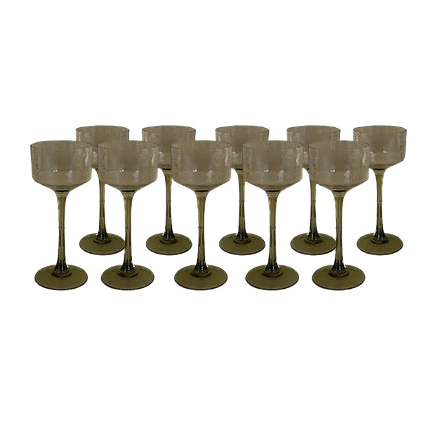 Antique White Wine Crystal Glasses, Set of 10 For Sale